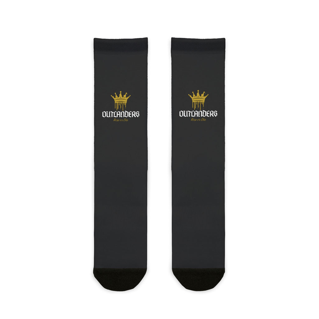 Outlanders Crown Sublimation Crew Socks — Black Logo Athletic Socks
