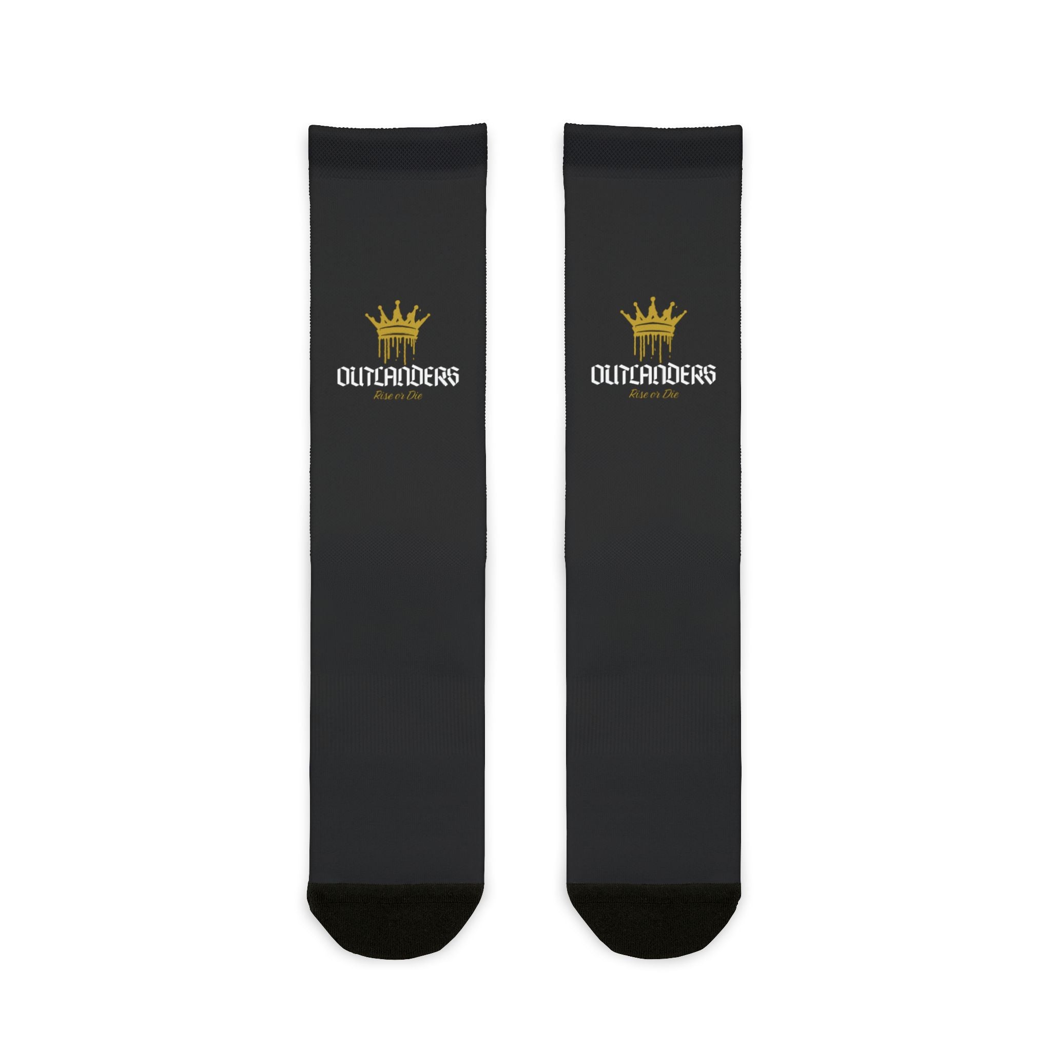 Outlanders Crown Sublimation Crew Socks — Black Logo Athletic Socks