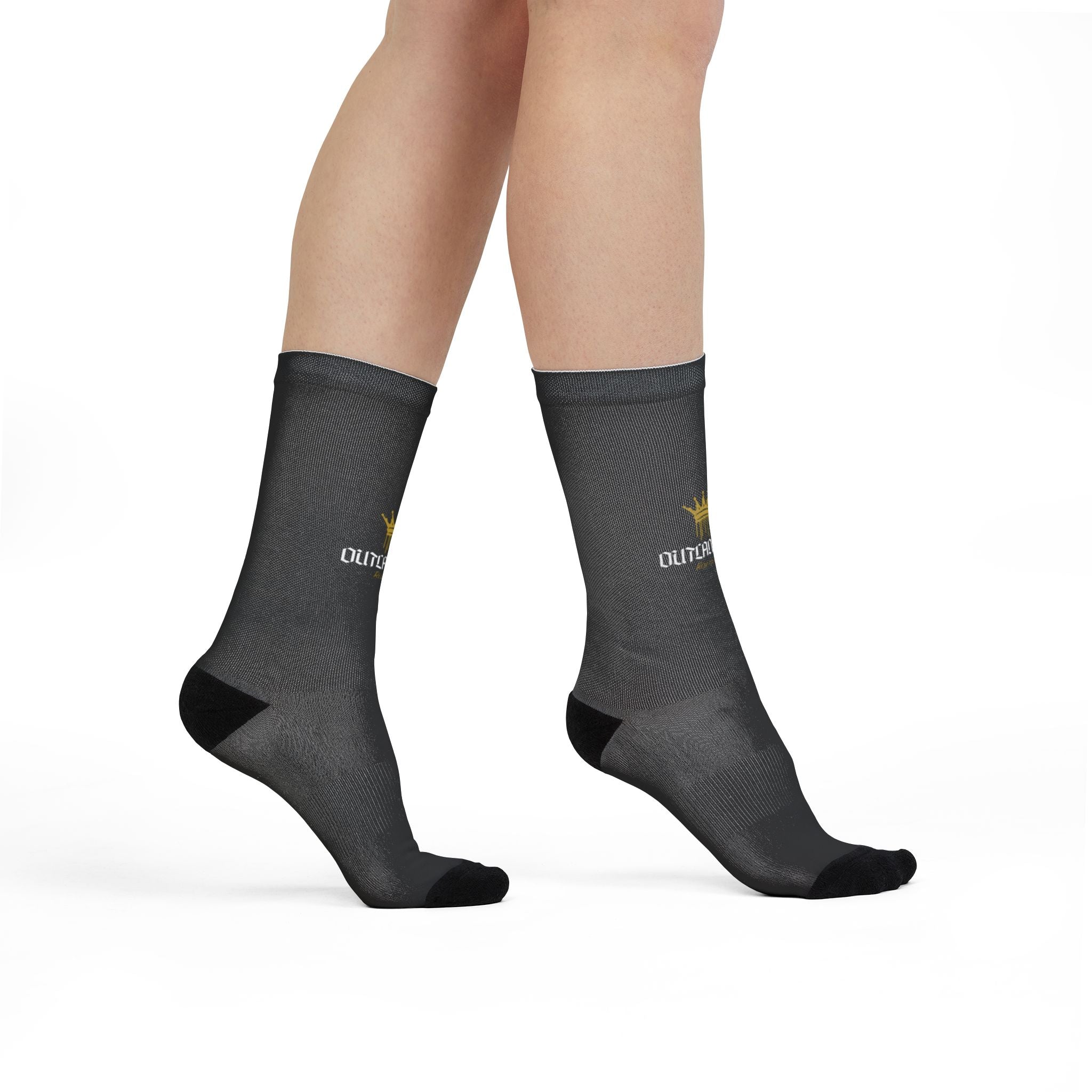 Outlanders Crown Sublimation Crew Socks — Black Logo Athletic Socks